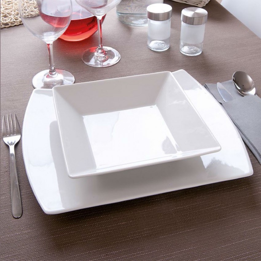Assiette carrée porcelaine blanche - L 20 cm - Kimi