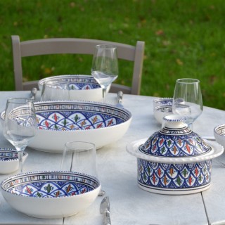 Service à couscous assiettes jattes Bakir bleu - 12 pers