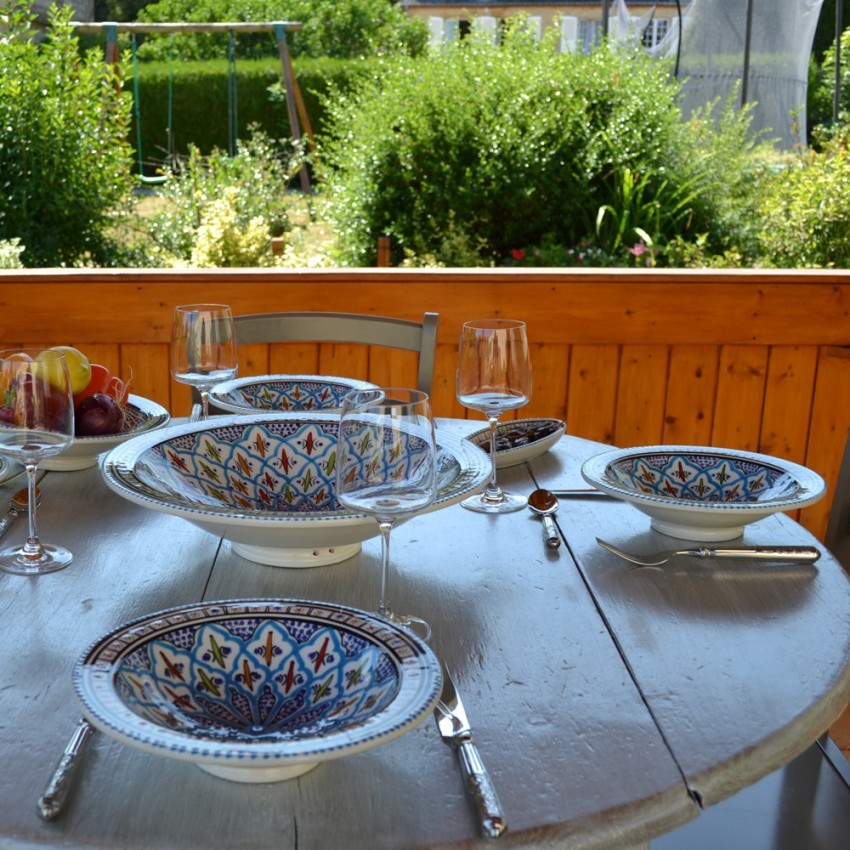 Plat traditionnel Tebsi Bakir turquoise - D 33 cm