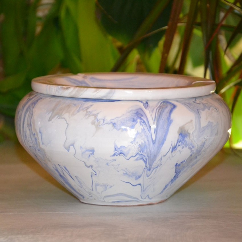 Cendrier anti fumée marbré bleu, gris et blanc - Grand modèle