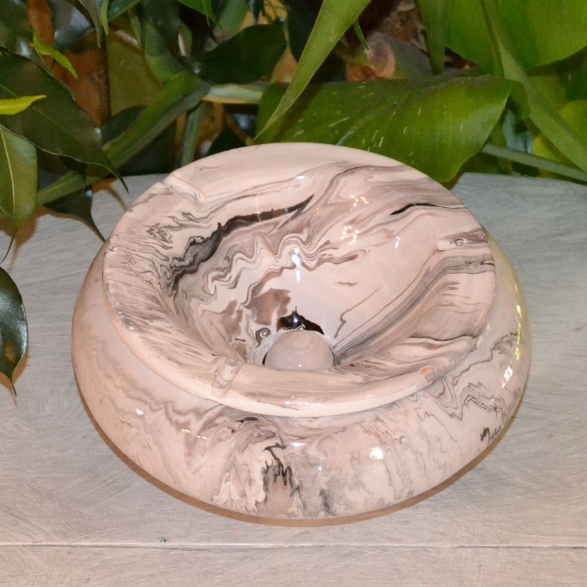 Cendrier anti fumée marbré noir et marron et blanc - Grand modèle