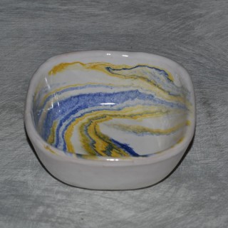 Service apéritif avec bols Marbré jaune, bleu et blanc