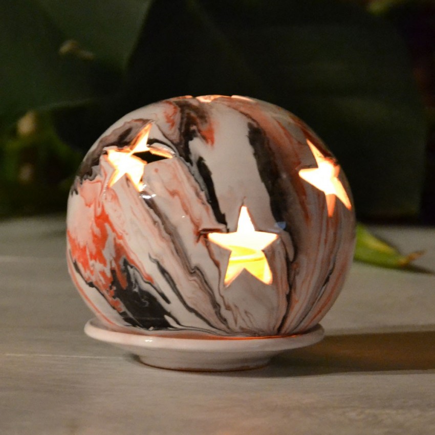 Photophore boule Marbré rouge, noir et blanc - Petit Modèle