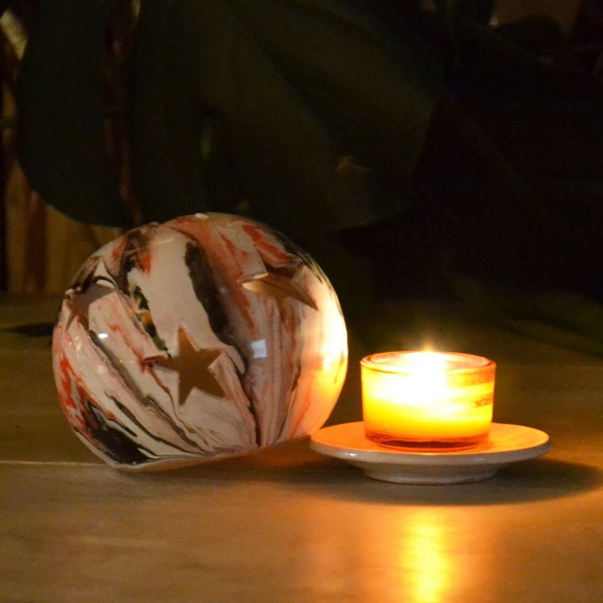 Photophore boule Marbré rouge, noir et blanc - Petit Modèle