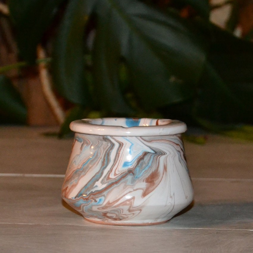 Cendrier Tunisien Karim marbré marron, bleu et blanc