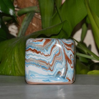 Cendrier anti fumée Cube marbré bleu, marron et  blanc