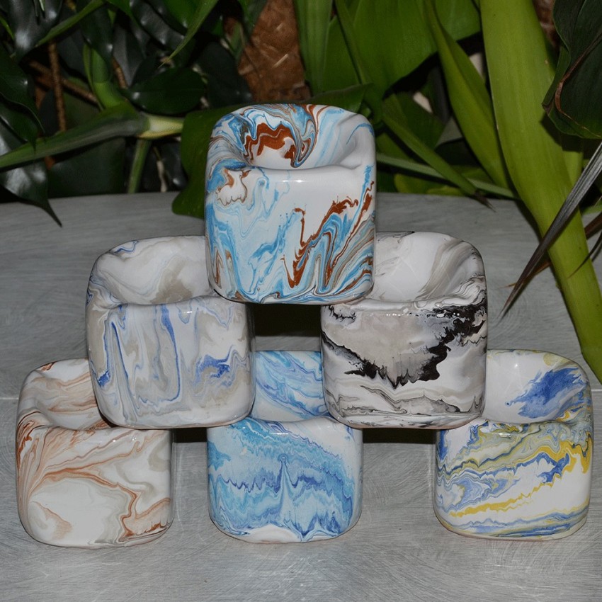 Cendrier anti fumée Cube marbré bleu, turquoise et  blanc