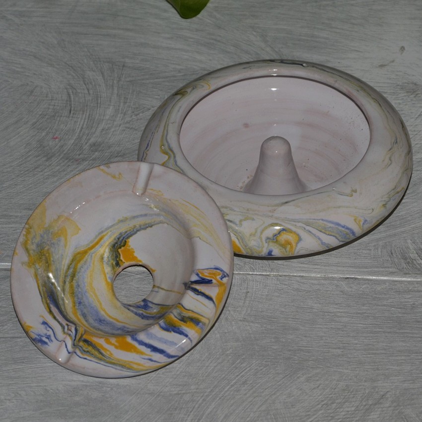 Cendrier marocain Anis marbré jaune, bleu et blanc Moyen Modèle