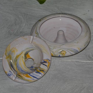 Cendrier marocain Anis marbré jaune, bleu et blanc Moyen Modèle