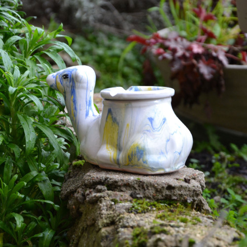 Cendrier marocain Chameau Marbré Bleu et Jaune - Moyen Modèle 2