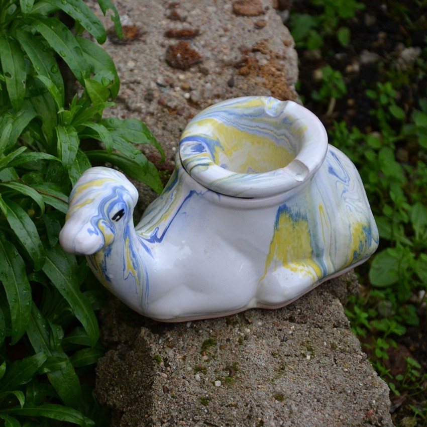 Cendrier marocain Chameau Marbré Bleu et Jaune - Moyen Modèle