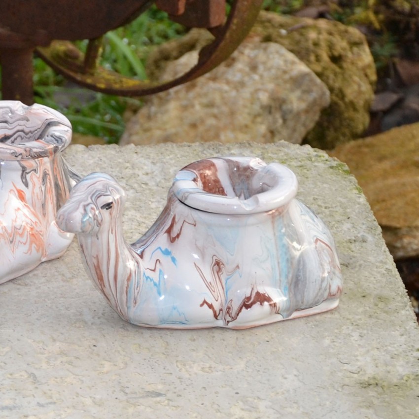 Cendrier marocain Chameau Marbré Marron et turquoise - Moyen Modèle