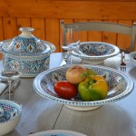 Lot de 6 grandes assiettes creuses Tebsi Marocain turquoise Liseré - D 27 cm