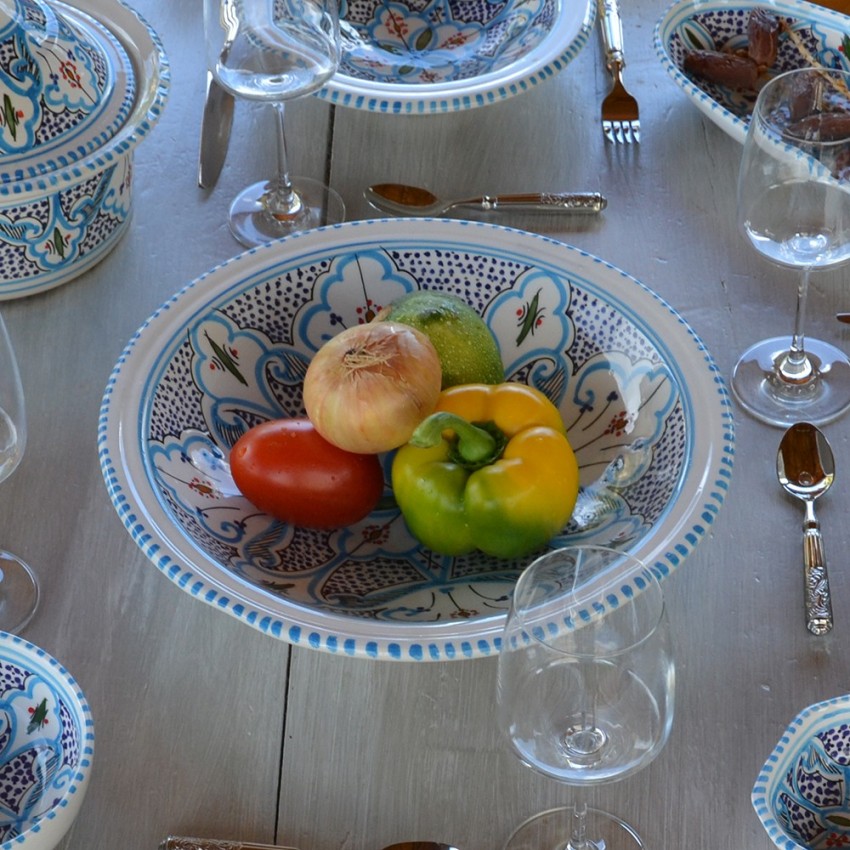 Lot de 6 grandes assiettes creuses Tebsi Marocain turquoise - D 27cm
