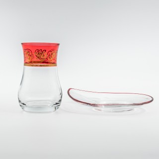 Verres à café ou à thé avec ces soucoupes Hassen Rouge 10 cl x 6 - Coffret