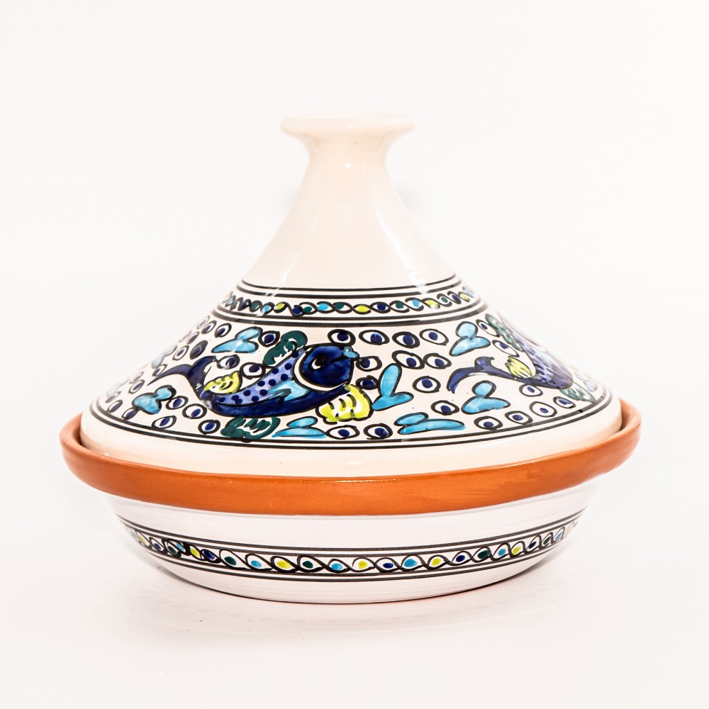 Tajine De Cuisine En Céramique Bleu Tatoué - Diamètre 31 Cm, Pour Four, Gaz, Induction (avec Adaptateur)