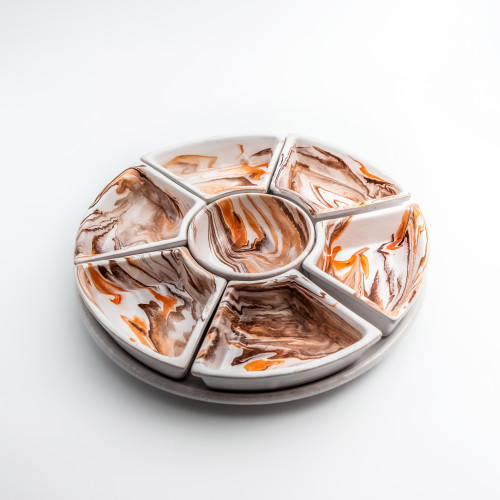 Service apéritif Marbré Marron et Orange