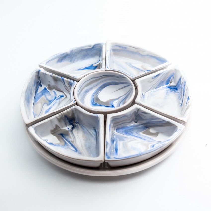 Service apéritif Marbré Bleu et gris