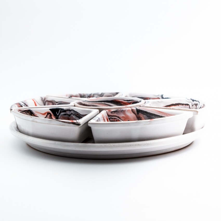 Service apéritif Marbré Rouge et noir