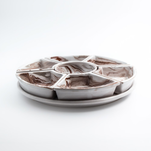 Service apéritif Marbré Marron et gris