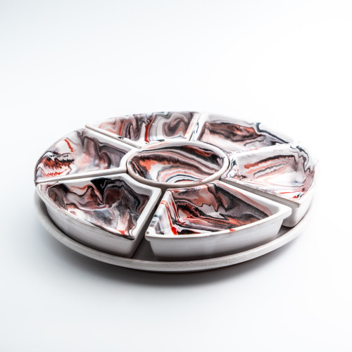 Service apéritif Marbré Rouge et noir