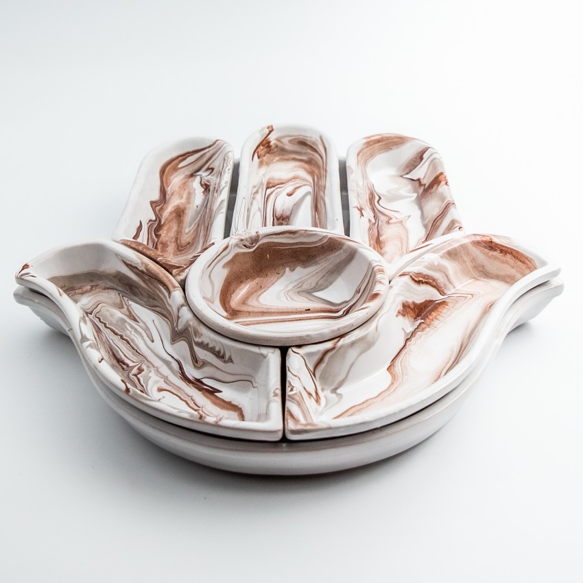 Service apéritif Main de Fatma Marbré Marron et Gris