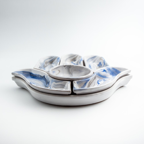 Service apéritif Main de Fatma Marbré Bleu et Gris