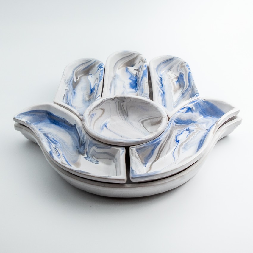 Service apéritif Main de Fatma Marbré Bleu et Gris