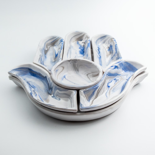 Service apéritif Main de Fatma Marbré Bleu et Gris