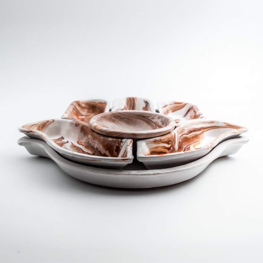 Service apéritif Main de Fatma Marbré Marron et Orange