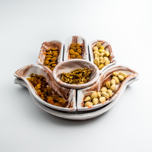 Service apéritif Main de Fatma Marbré Marron et Orange