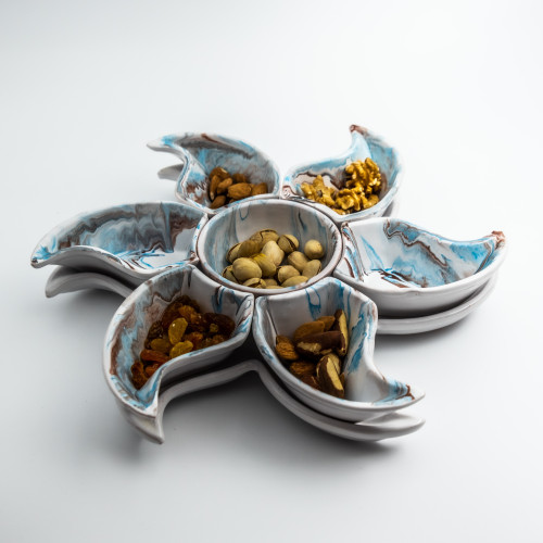 Service apéritif Etoile Marbré Turquoise et Marron