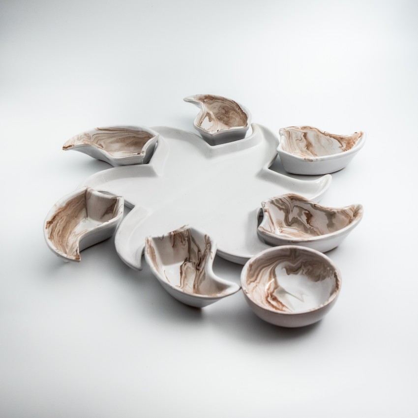 Service apéritif Etoile Marbré Marron et Gris