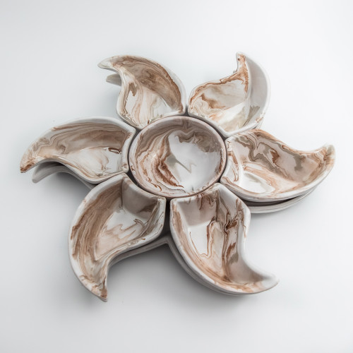 Service apéritif Etoile Marbré Marron et Gris