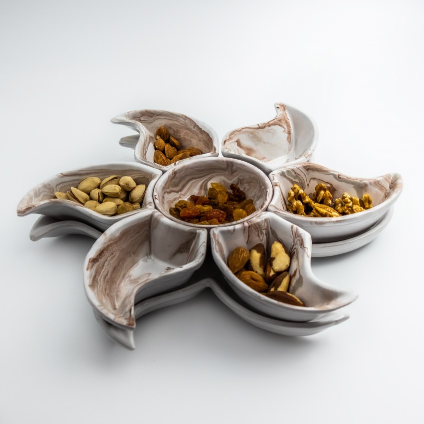 Service apéritif Etoile Marbré Marron et Gris