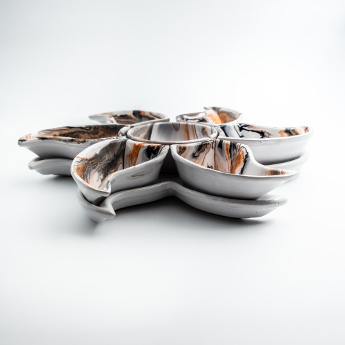 Service apéritif Etoile Marbré Rouge et Noir