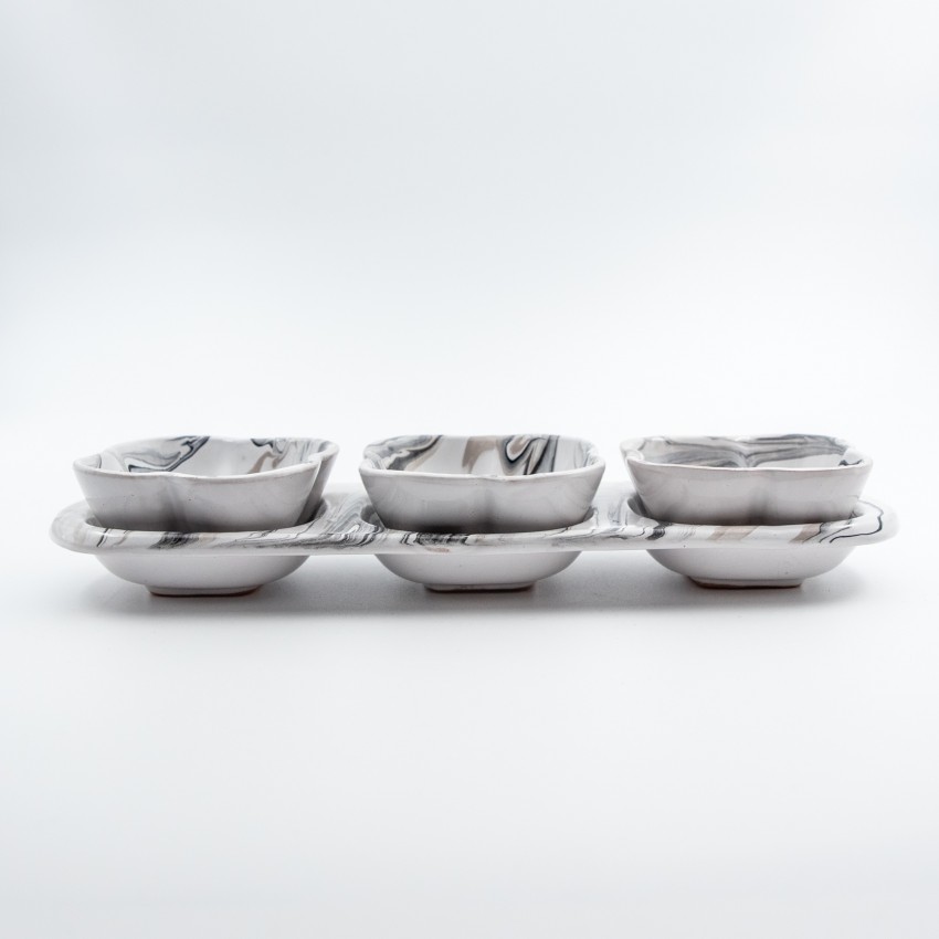 Service apéro tri-bols Fleur Marbré Noir