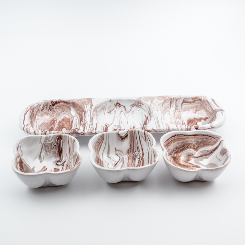 Service apéro tri-bols Fleurs Marbré Marron et Gris