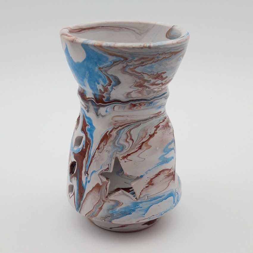 Brûle parfum Marbré marron, bleu et blanc - Grand Modèle