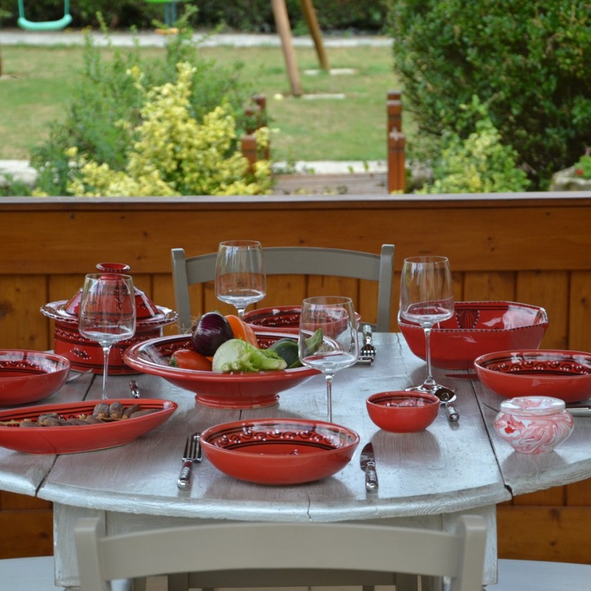 Service à couscous assiettes jattes Tatoué rouge - 6 pers