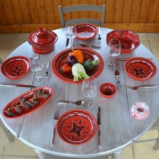 Service à couscous assiettes jattes Tatoué rouge - 6 pers