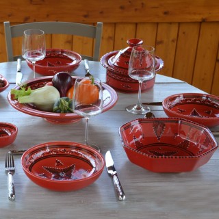 Service à couscous assiettes jattes Tatoué rouge - 6 pers