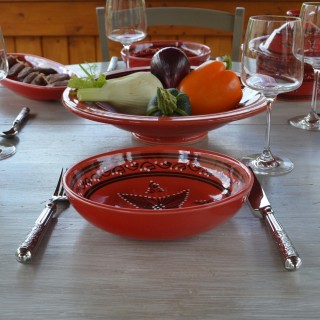 Service à couscous assiettes jattes Tatoué rouge - 6 pers