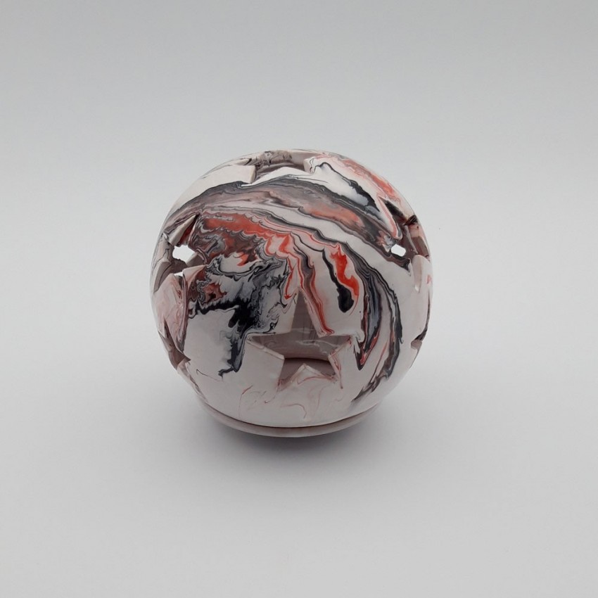 Photophore boule Marbré rouge, noir et blanc - Petit Modèle