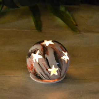 Photophore boule Marbré rouge, noir et blanc - Moyen Modèle