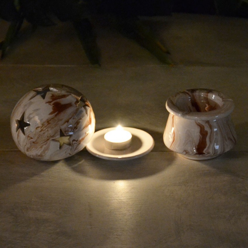 Photophore boule Marbré marron gris et blanc - Moyen Modèle