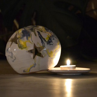 Photophore boule Marbré bleu, jaune et blanc - Moyen Modèle