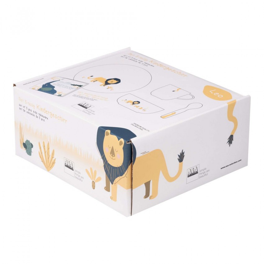Coffret repas pour enfant en porcelaine Léo le lion - 5 pcs