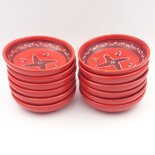 Service à couscous assiettes jattes avec plat jatte Tatoué rouge - 12 pers