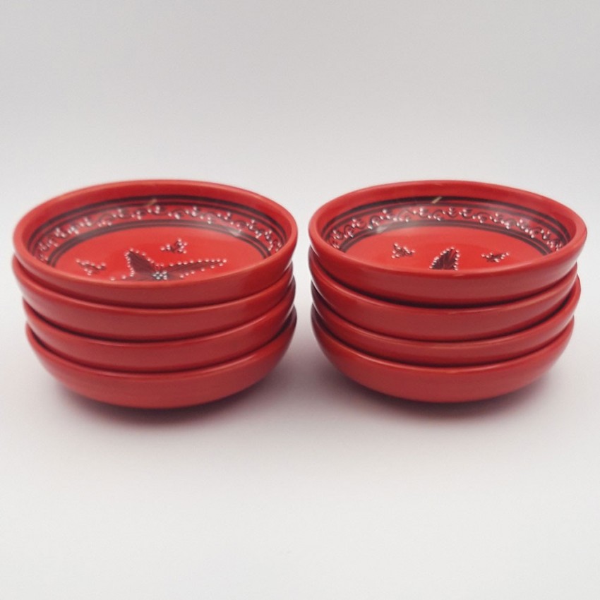 Service à couscous assiettes jattes avec plat jatte Tatoué rouge - 8 pers